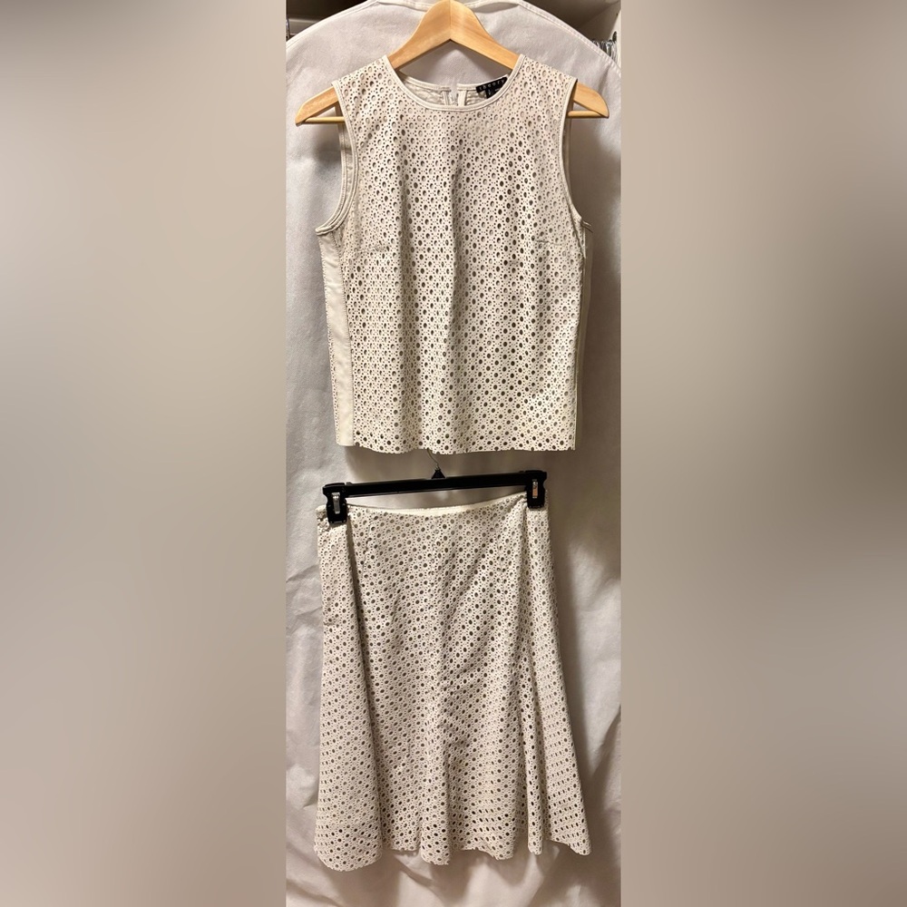 Lamb skin leather laser cut top and skirt